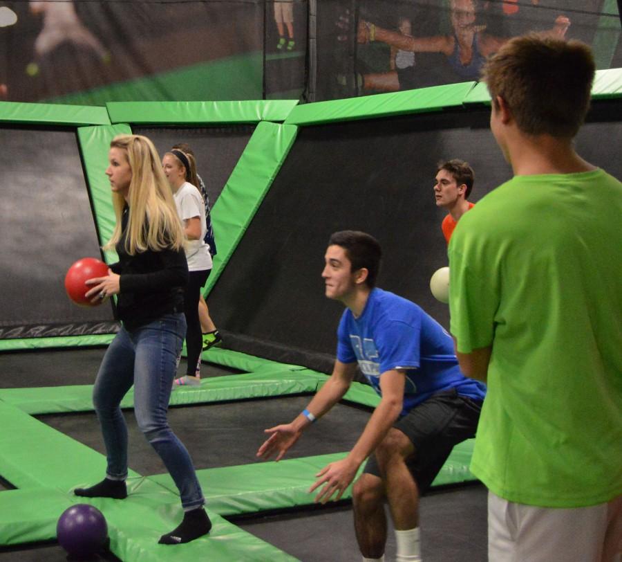 ALC adviser Mrs. Rich joins a game of dodgeball with students at the "Jumping for Kindness" fundraiser on Tuesday.