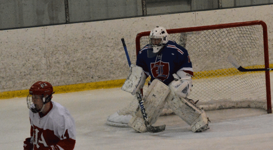 Junior goaltender Cody Baldwin stands ready to defend the goal against the Astros.