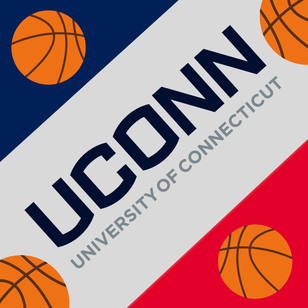The University of Connecticut basketball team is pulling through on the brackets fans have bet on in the past few weeks. (Created in Canva by Kelly Egan)
