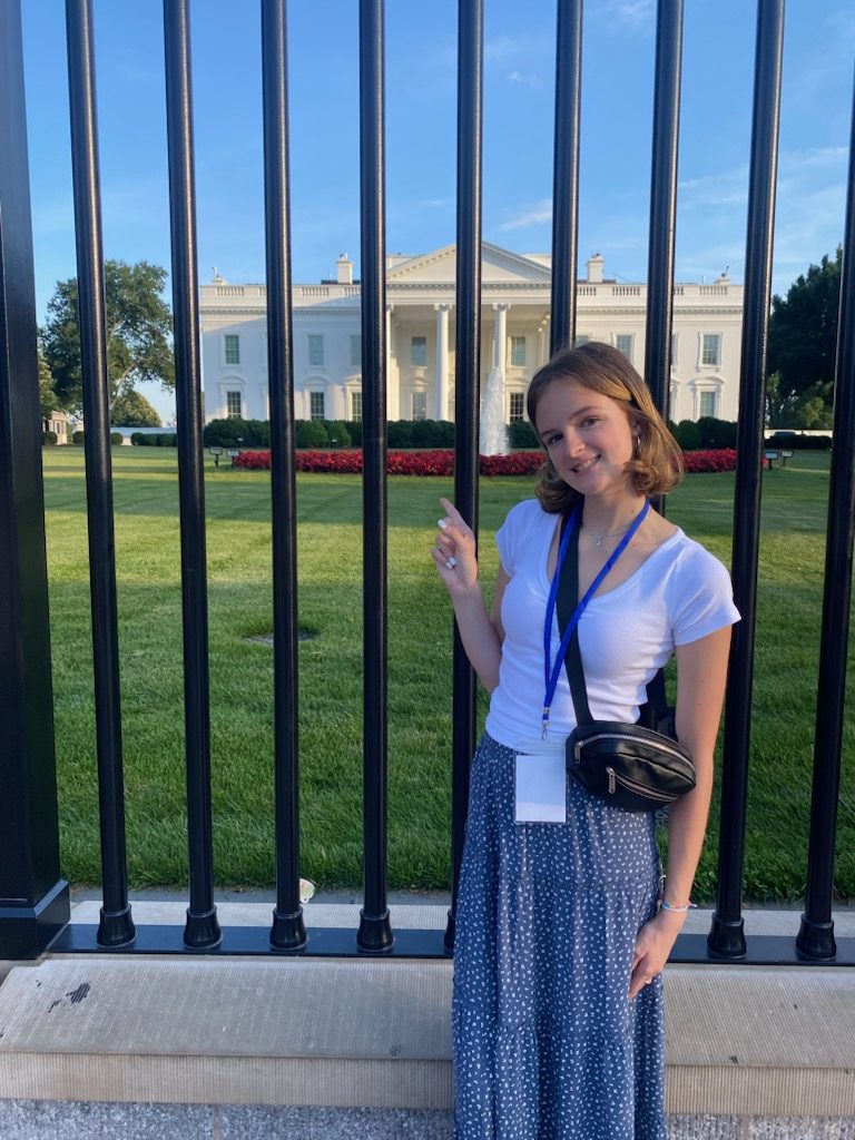 Senior Kelly Egan admires the White House before getting recognized as the New Hampshire winner of the 2023 Al Neuharth Free Spirit Award. (Photo provided by Kelly Egan). 