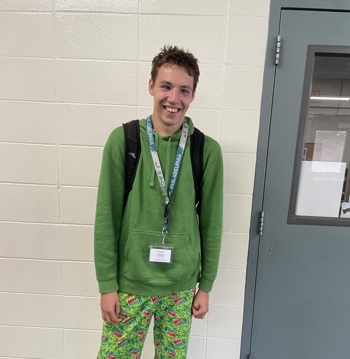 PJ Ward bringing the cozy vibes in his green pajamas for Spirit Week! Let’s show some school spirit, one comfy outfit at a time!