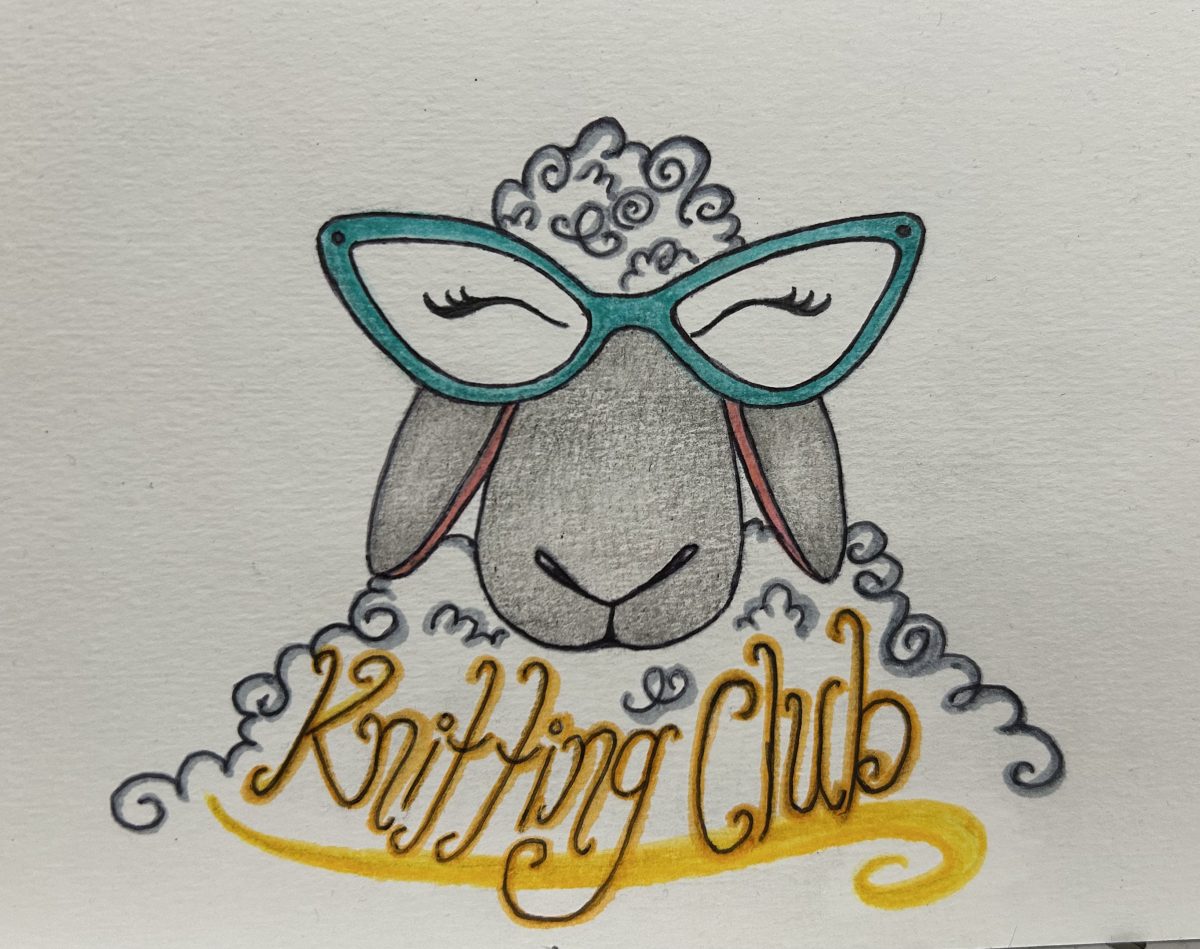 Knitting club meets every Thursday in the library after school, all are welcome. Illustration provided by class of 2021 alumni Diana Scheinman.