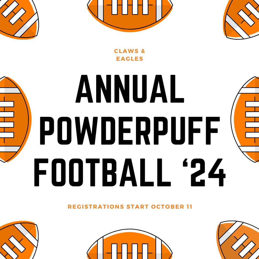 Girls run to the lower 600s hallway grabbing registration forms for this years Powderpuff Football Game. (Image created by Canva by Kelsey Sweet)