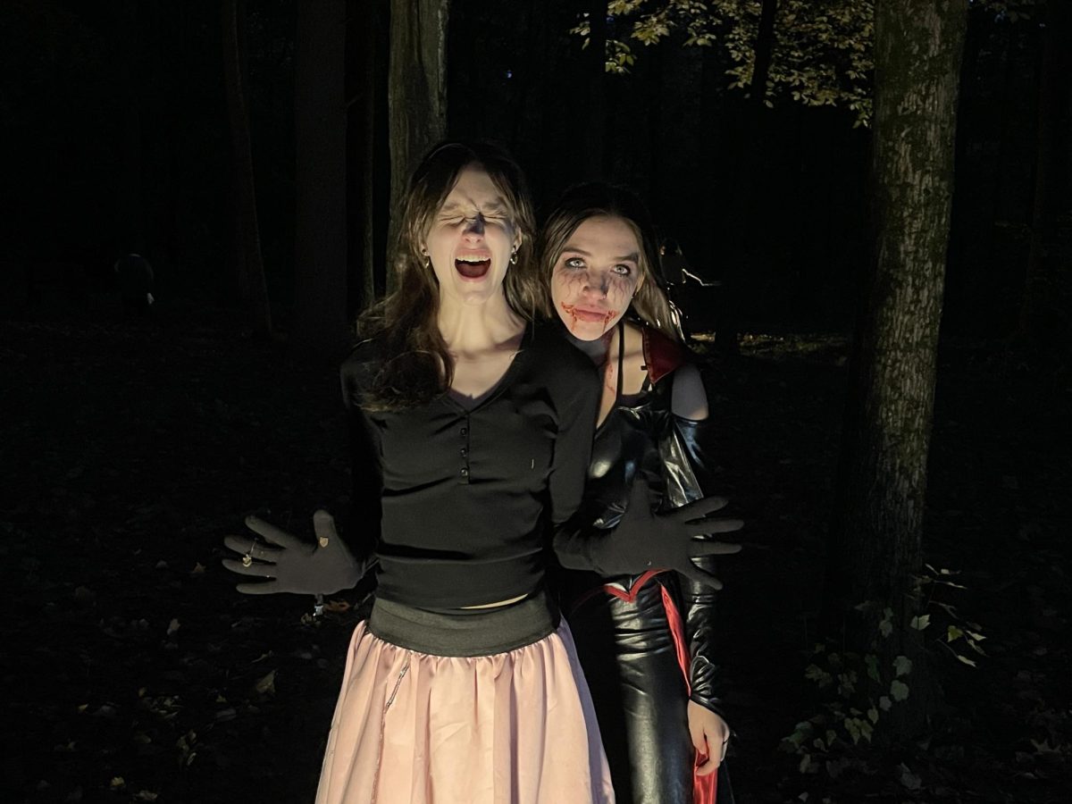 Sophomores Lylah Chaffee and Rozlin Cabana making memories in the Haunted Woods. 