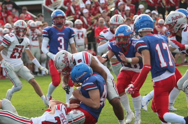 Sophomore Davis Magarian suffers a concussion during Mack Plaque on September 28, 2024 at the LHS varsity football field. (Photo by Dave Daron.)
