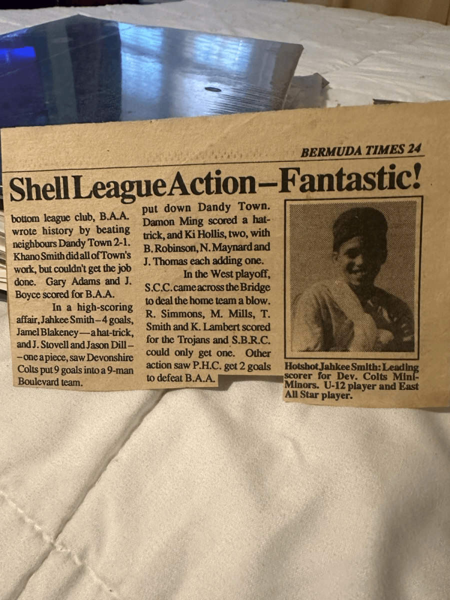 Newspaper clipping of Jahkee Smith in the Bermuda Times when 11.
