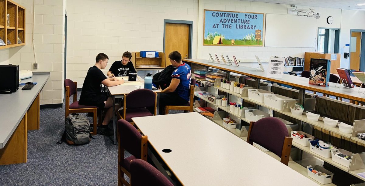 Seniors Dylan Anderson, Paul Binder, and Jordan Couture work in the Maker Space together.

Photo used with permission by Michelle Wooding