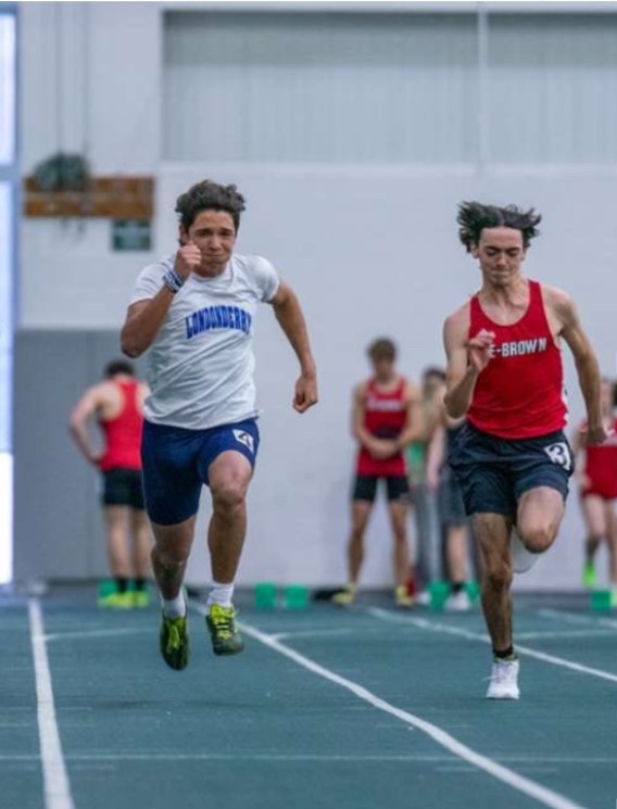 Lucas Palma runs in the short distance sprint at the Plymouth meet.